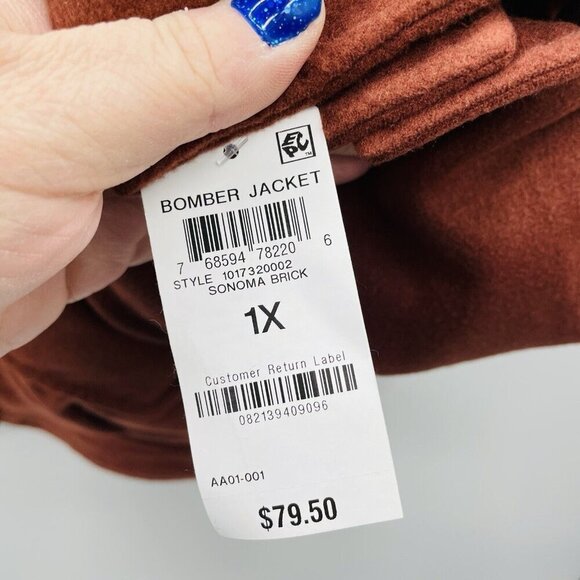 And Now This Womens Plus Size 1X Dropped-Shoulder Bomber Jacket Sonoma Brick 308 - Picture 5 of 7
